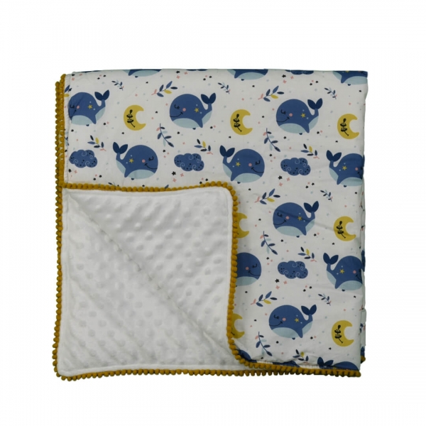 Κουβέρτα fleece με pom-pom Whale 3103 - image 3103_1-600x600 on https://www.bebestars.gr