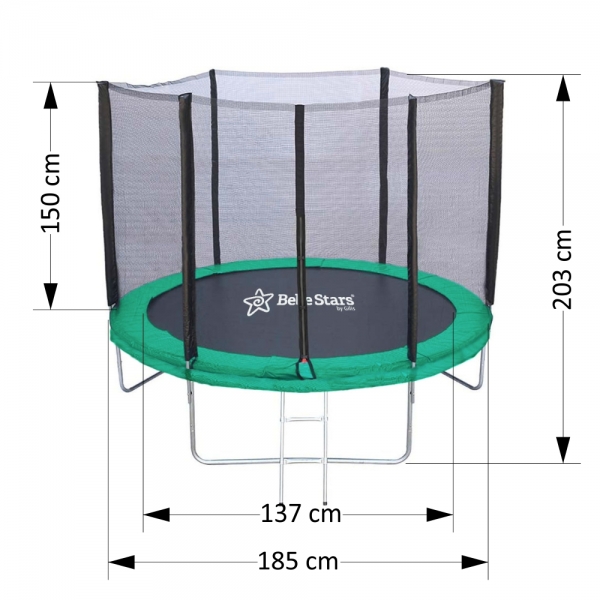 Trampoline with net 185cm Green 646-174 - image 646-174-dimensions-600x600 on https://www.bebestars.gr